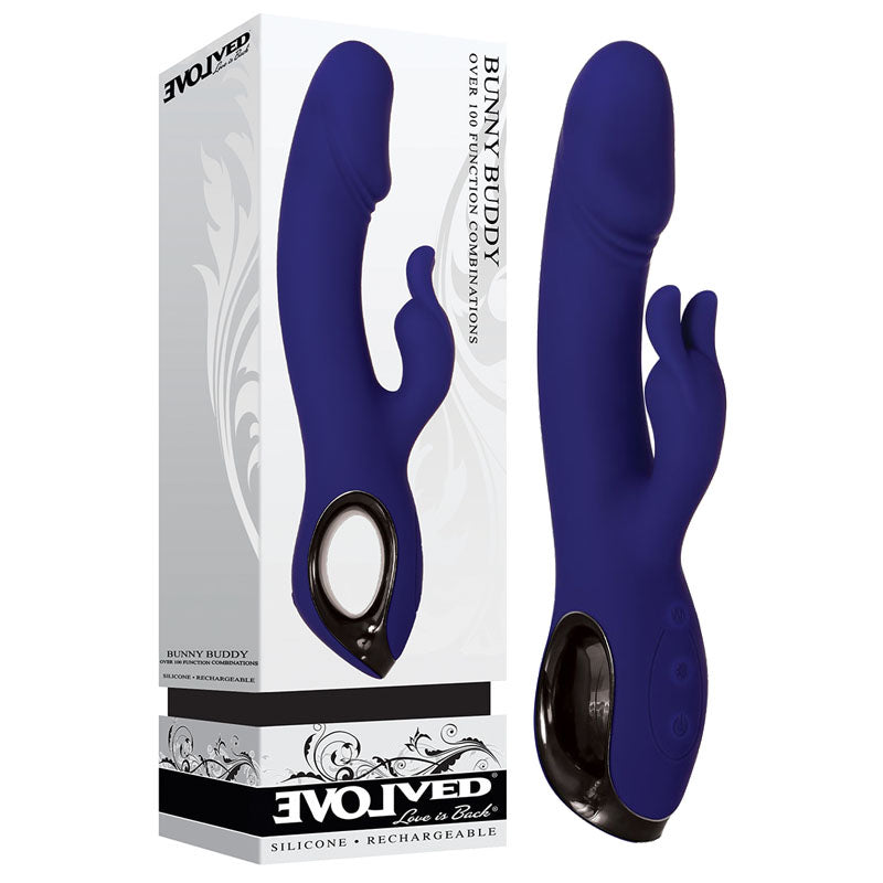 Evolved Bunny Buddy blue rechargeable rabbit vibrator, buying sex toys online in Australia
