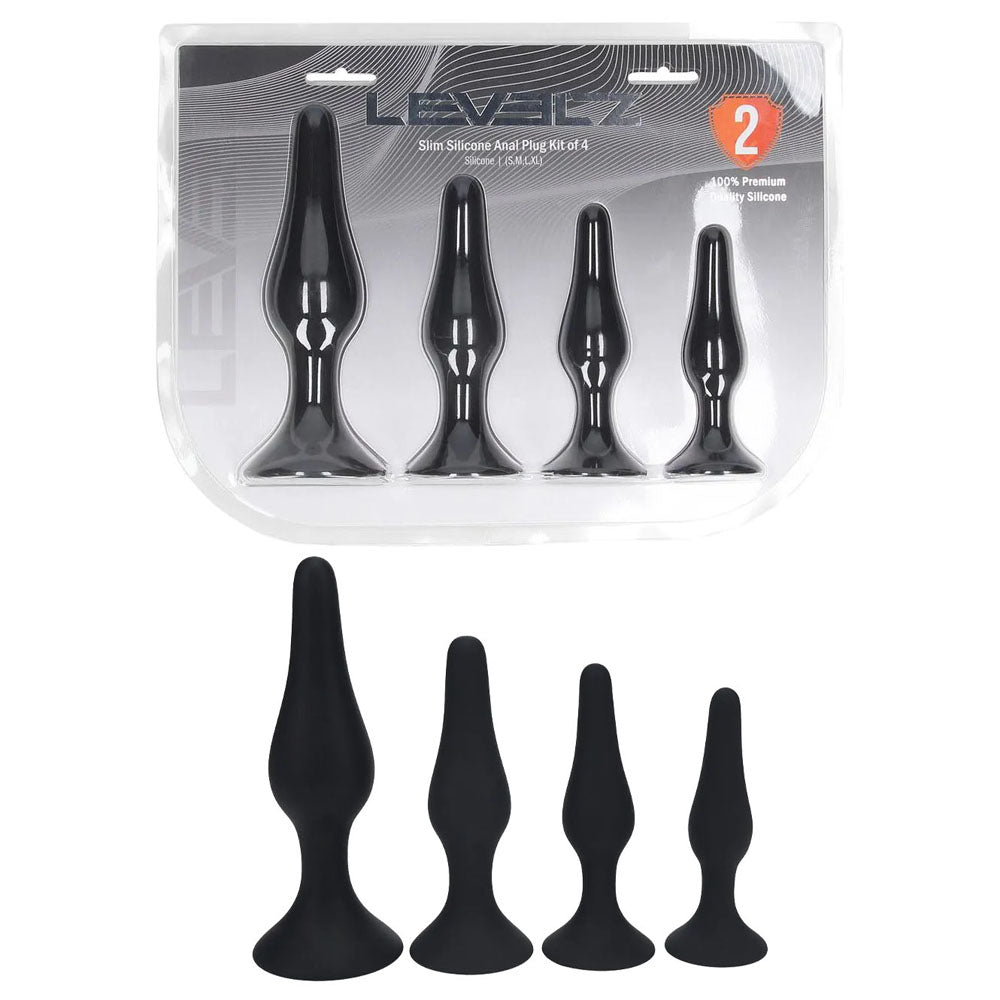 LEVELZ Slim Silicone Anal Plug Kit of 4 - Black Butt Plugs - Set of 4 Sizes buy online Australia
