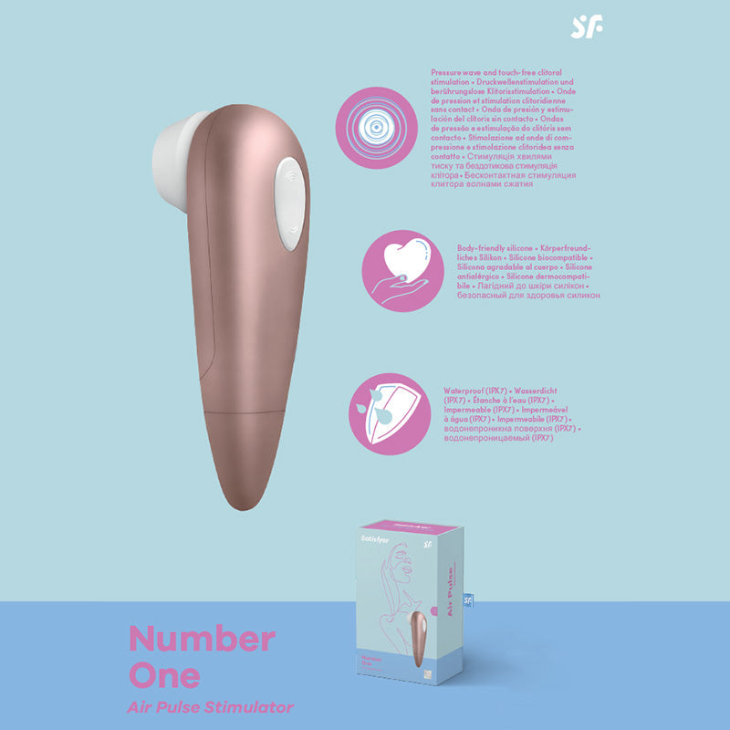 Satisfyer Number 1 rose gold air pulse clitoral stimulator, a popular couples toy