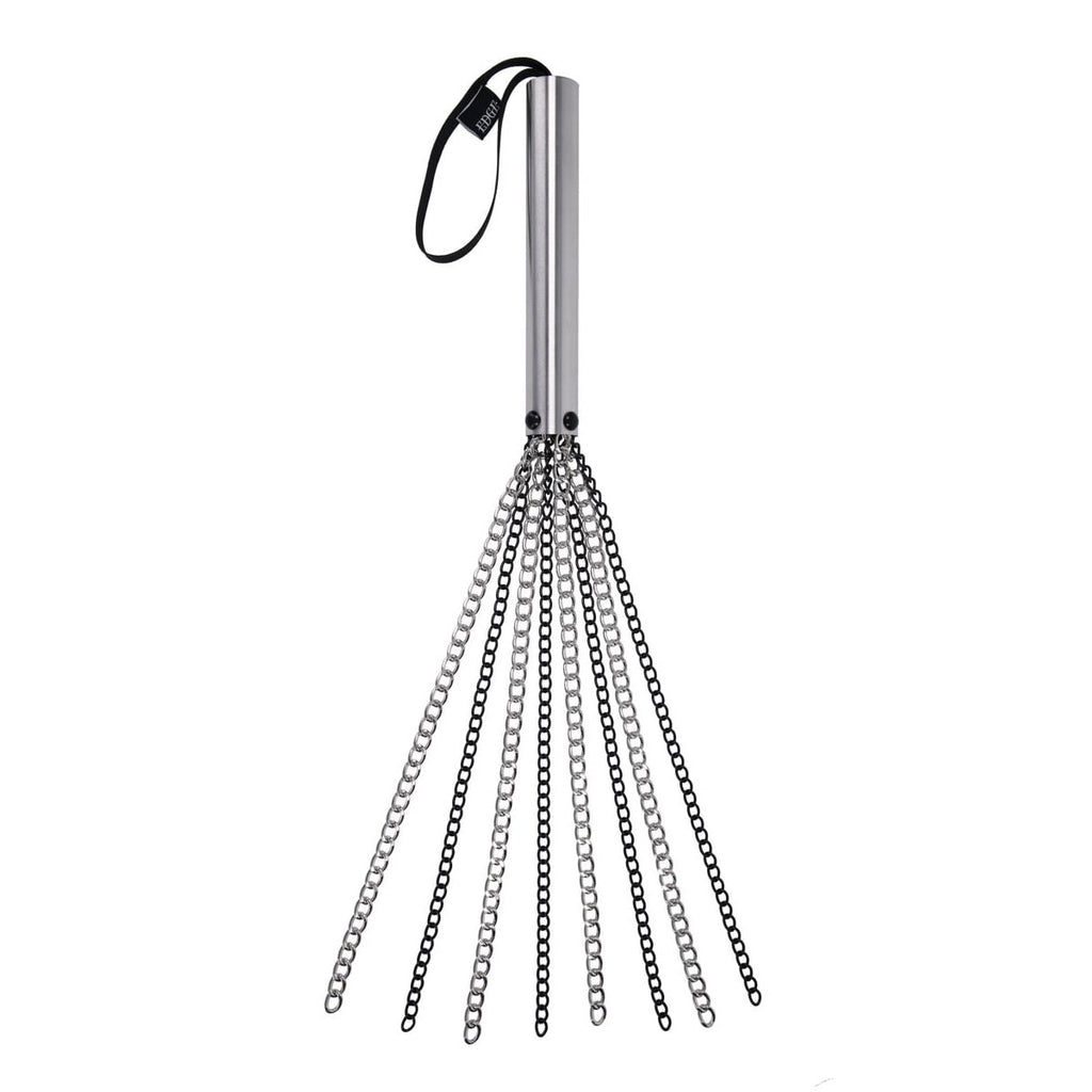EDGE metal chain flogger with tails fanned out on a plain background