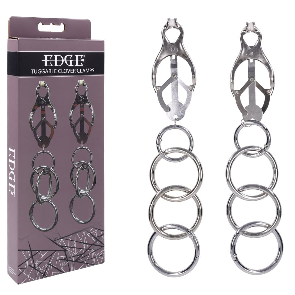 Polished silver clover nipple clamps with silicone tips and connecting rings