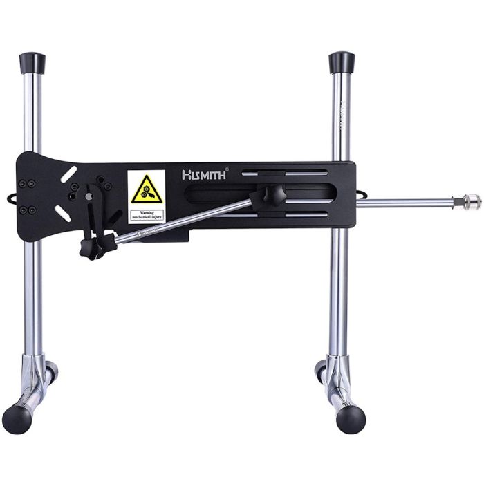 HiSmith Premium Sex Machine (Original), a floor-standing thrusting machine with chrome-plated steel support rods and an adjustable drive arm