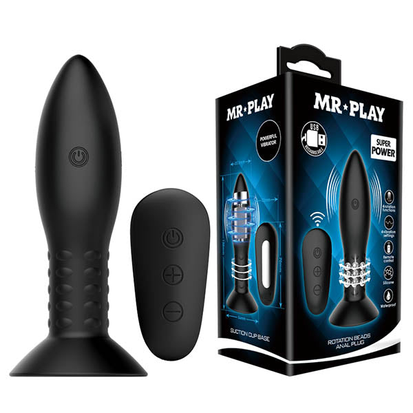 MR PLAY Rotation Beads Anal Plug - Black Beaded Butt Plug with Wireless Remote buy online Australia