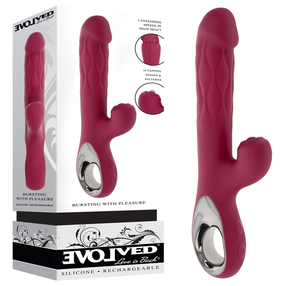 Evolved BURSTING WITH PLEASURE - Red 25.4 cm Vibrator with Tapping Clitoral Stimulator buy online Australia