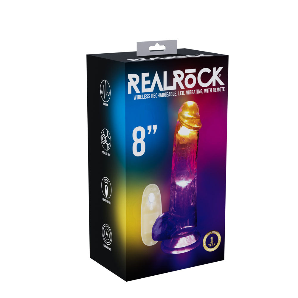 REALROCK 8'' with Balls Wireless LED Vibrating Dong - Clear with LED 22.5 cm Vibrating Dong with Remote buy online Australia