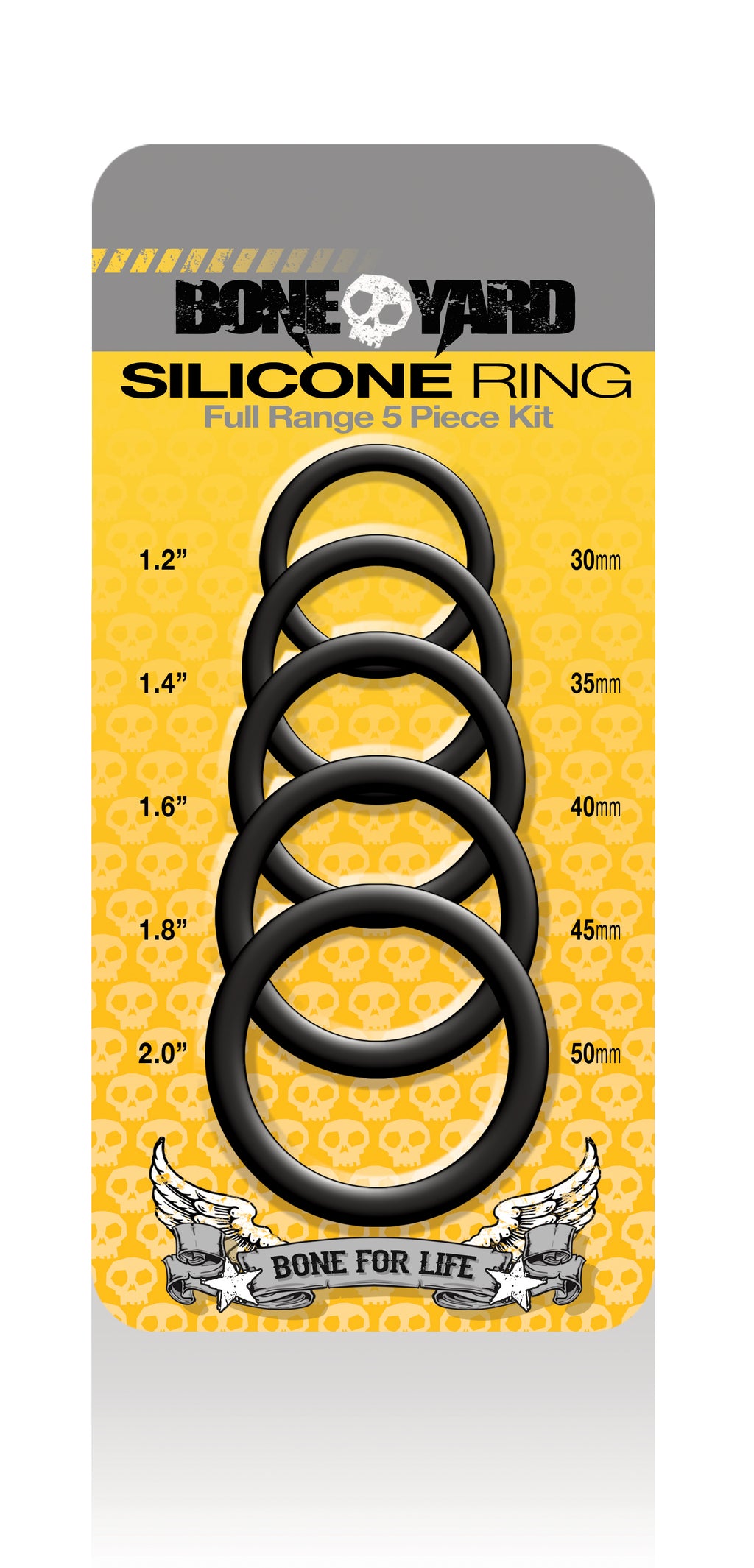 Boneyard Silicone Ring 5 Pcs Kit - Black Cock Rings - Set of 5 Sizes