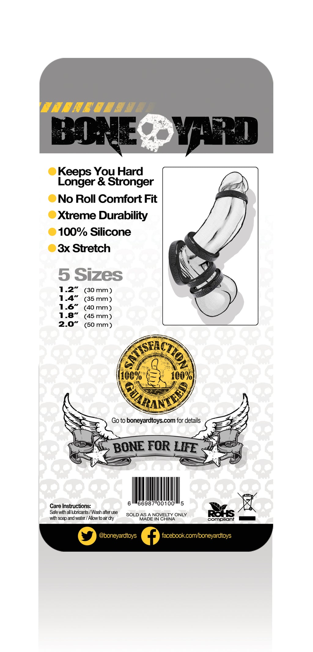 Boneyard Silicone Ring 5 Pcs Kit - Black Cock Rings - Set of 5 Sizes