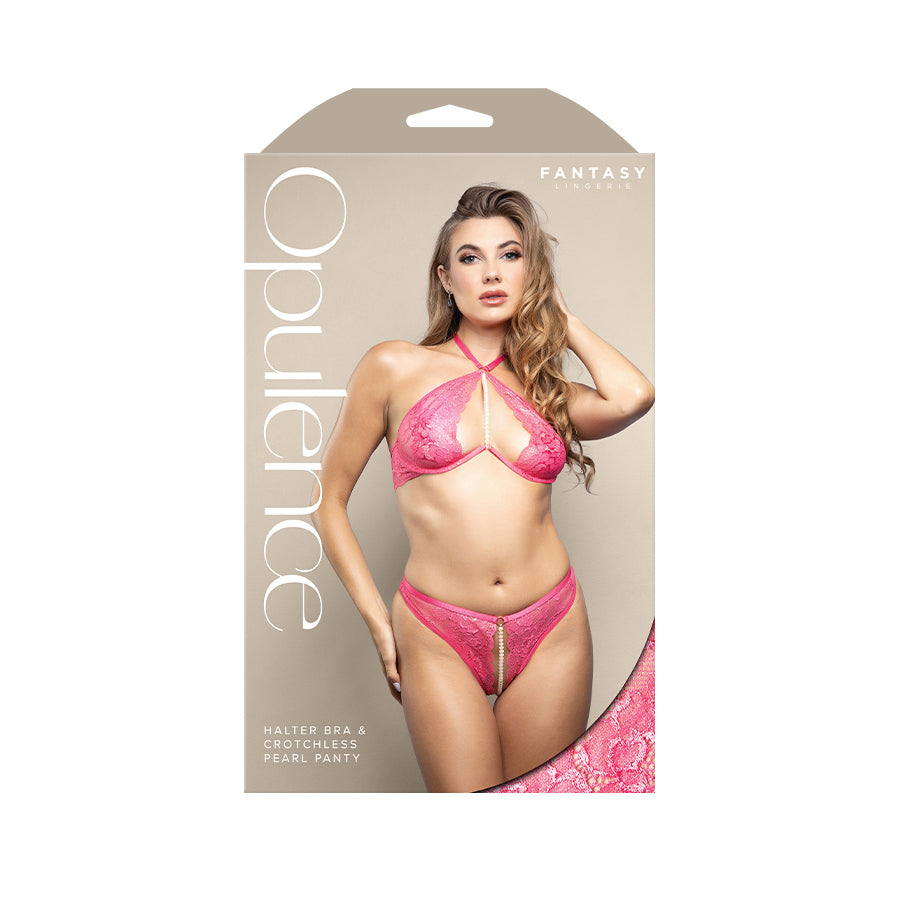 OPULENCE Halter Bra & Crotchless Pearl Panty ML - Pink - M/L Size — image 3