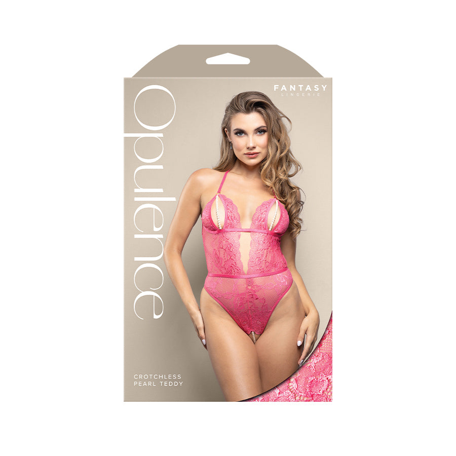 OPULENCE Crotchless Pearl Teddy SM - Pink - S/M Size — image 3