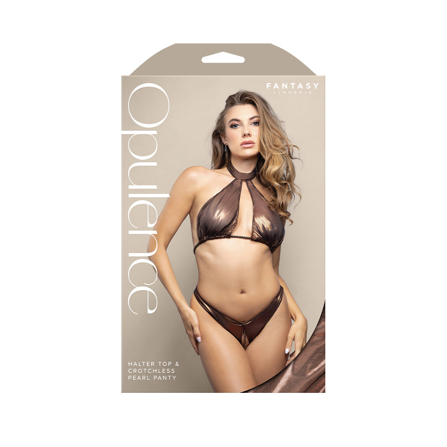OPULENCE Halter Top & Crotchless Pearl Panty ML - Chocolate - M/L Size — image 3