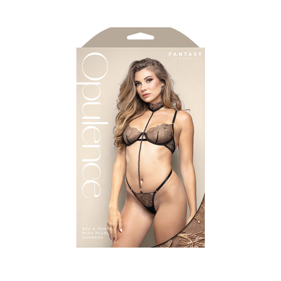 OPULENCE Bra & Panty with Pearl Harness ML - Black - M/L Size — image 4