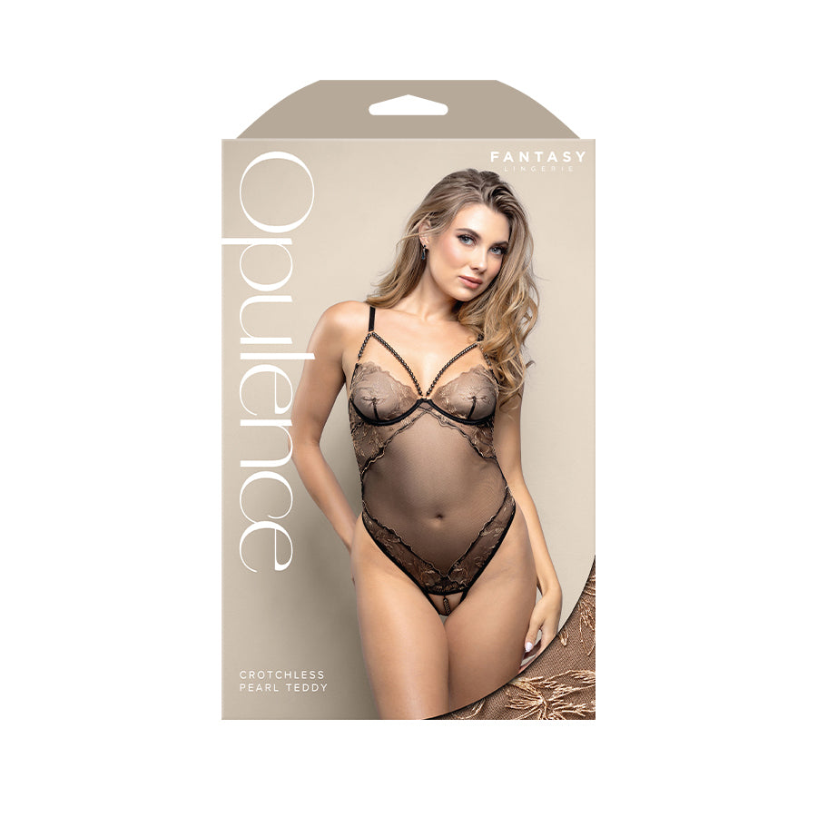 OPULENCE Crotchless Pearl Teddy ML - Black - M/L Size — image 3