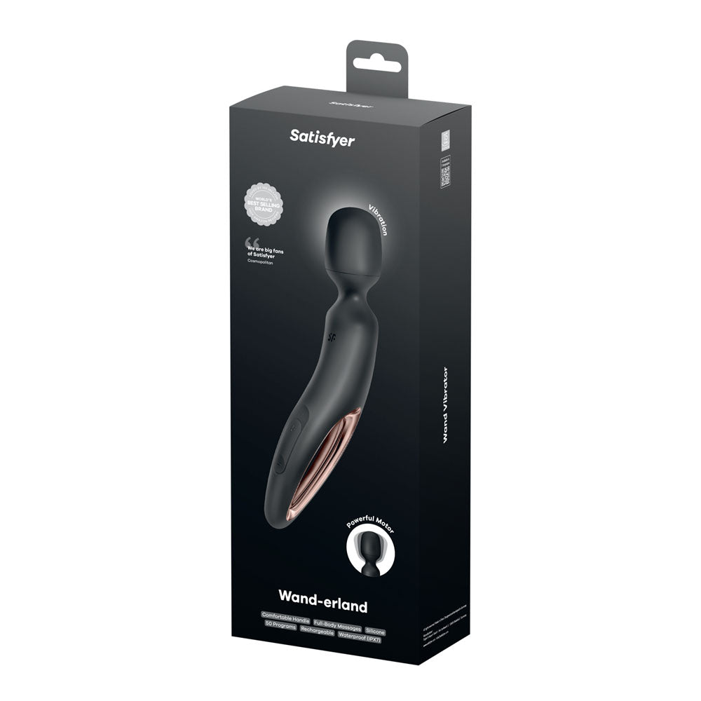 Satisfyer Wand-erland - Black - Black/Rose Gold USB Rechargeable Massage Wand — view 7