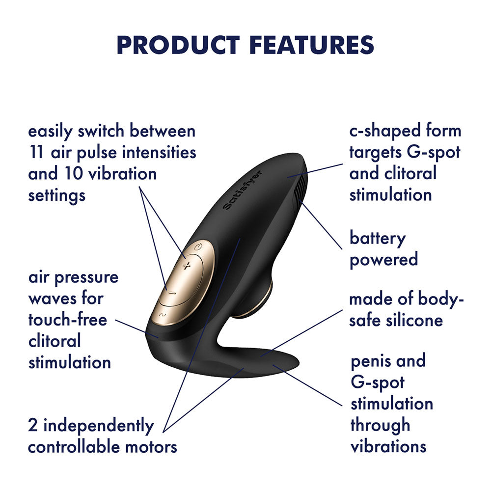 Satisfyer Pro 4 Couples - Battery Series - Black U-Shaped Couples Vibe with Air Pulsation — image 2