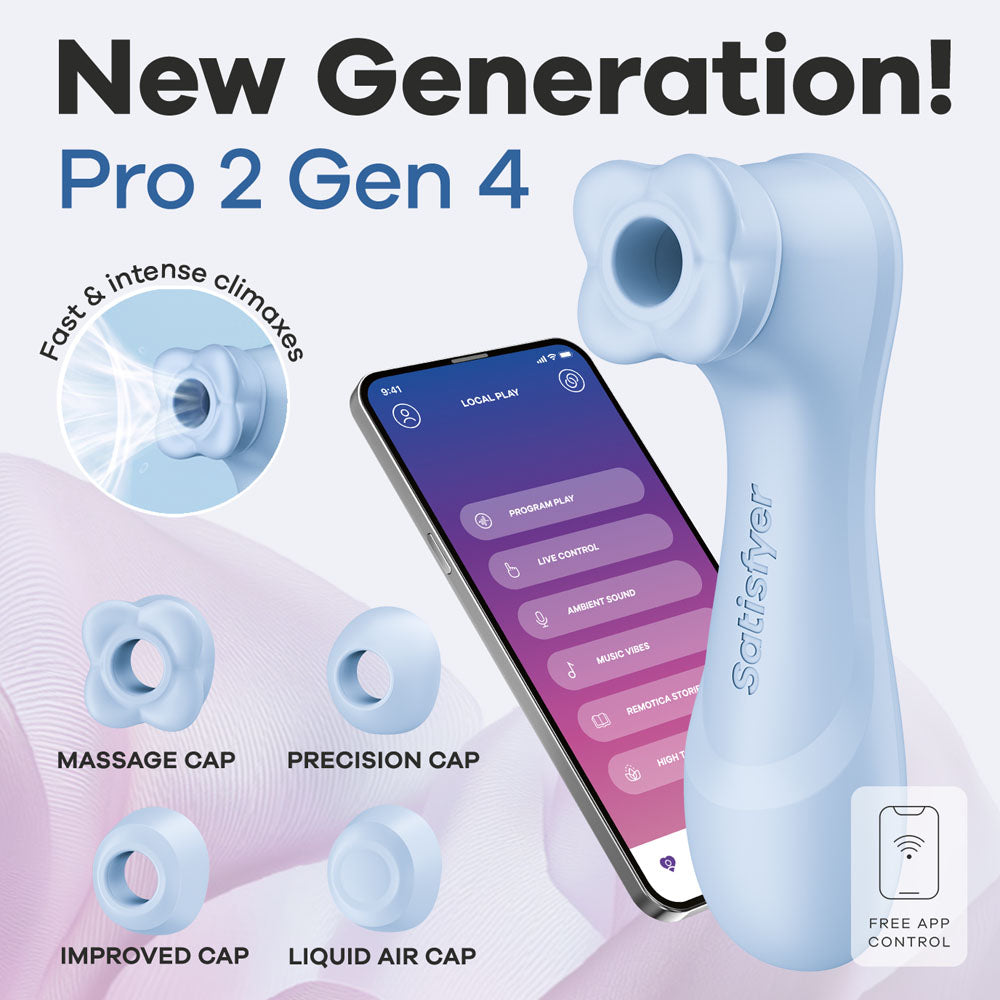 Satisfyer Pro 2 Generation 4 Serene Blue Touch-Free Usb-C Rechargeable Clitoral Stimulator with App Control