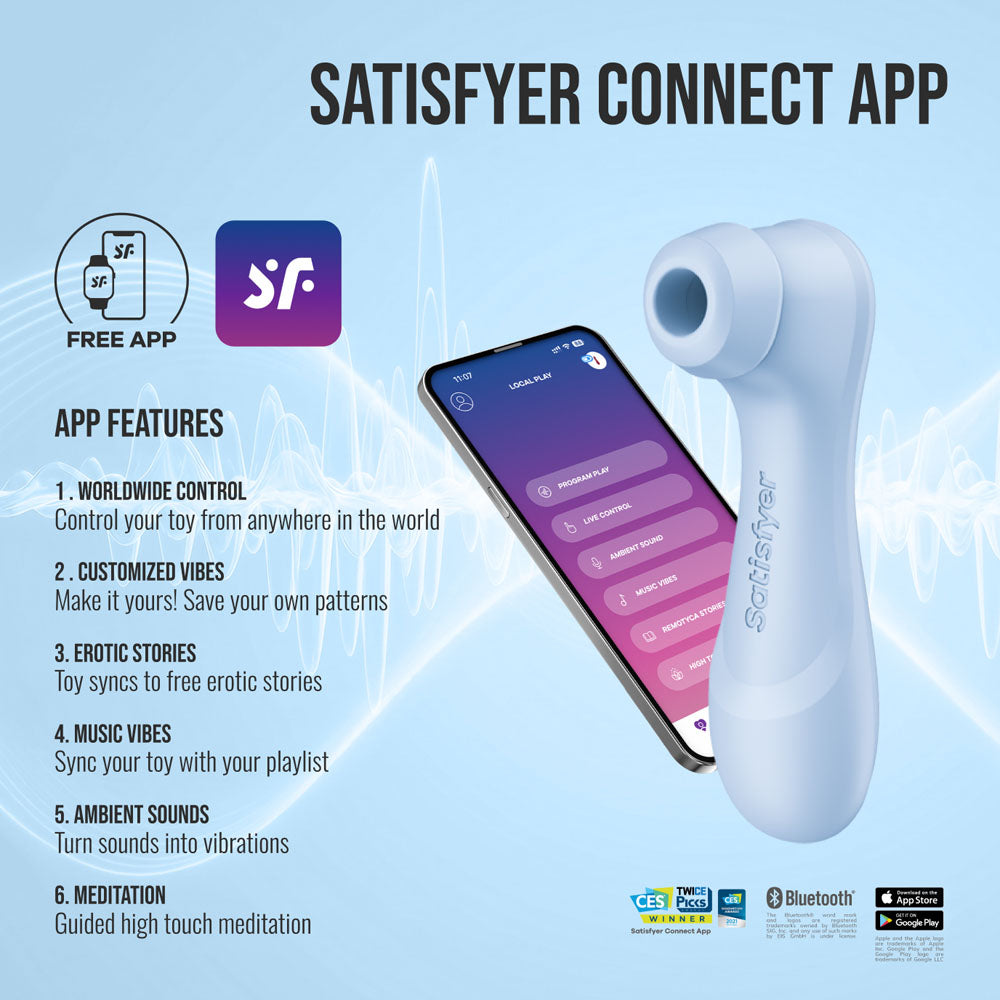 Satisfyer Pro 2 Generation 4 Serene Blue Touch-Free Usb-C Rechargeable Clitoral Stimulator with App Control, view 5