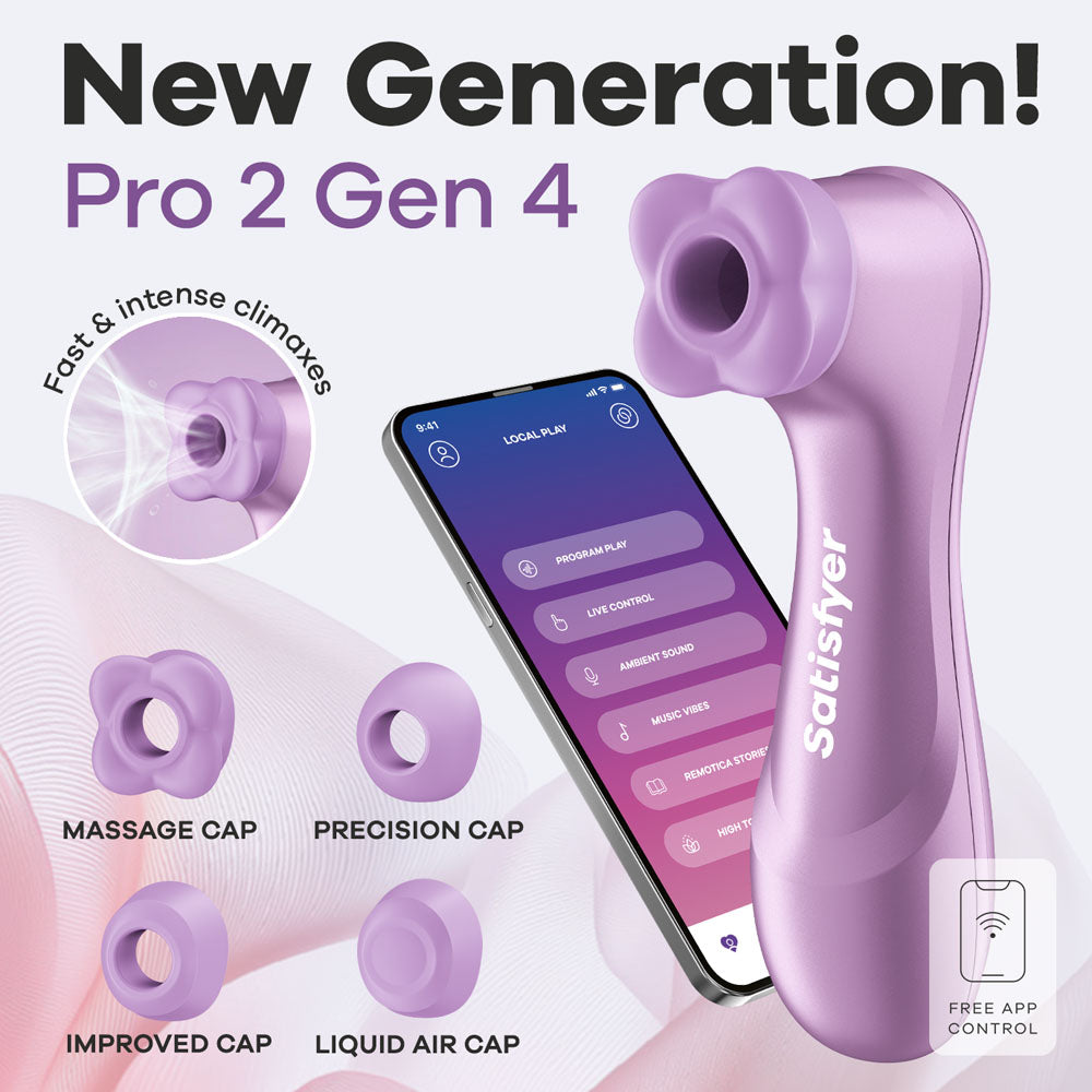Satisfyer Pro 2 Generation 4 Amethyst Touch-Free Usb-C Rechargeable Clitoral Stimulator with App Control