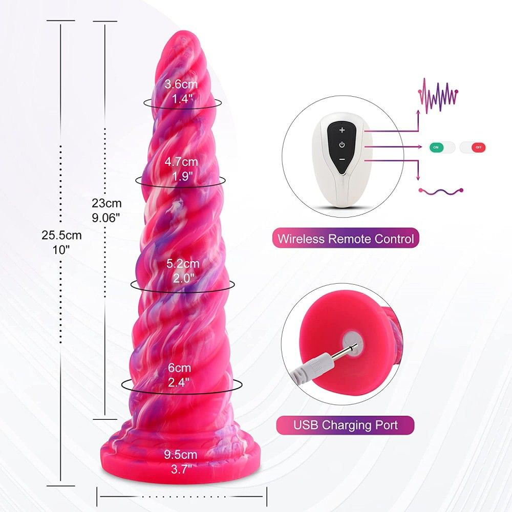 Hismith 10" Monster Series Vibrating Pink Swirl Awl Silicone