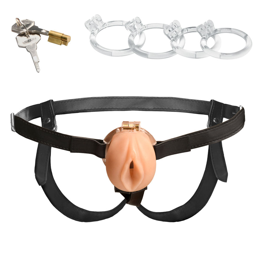 Master Series Pussy Chastity Cage - Light - Flesh Chastity Cage Set