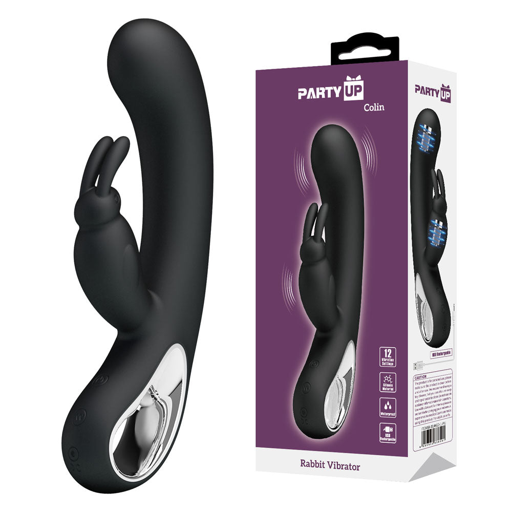 Party Up COLIN Rabbit Vibe - Black - Black 21 cm Rabbit Vibrator buy online Australia