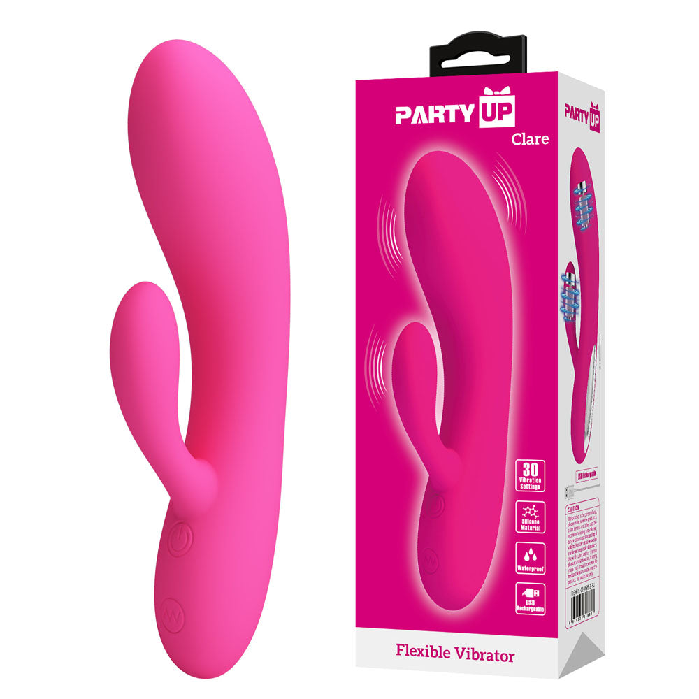 Party Up CLARE Flexible Vibe - Pink - Pink 16.9 cm Rabbit Vibrator buy online Australia