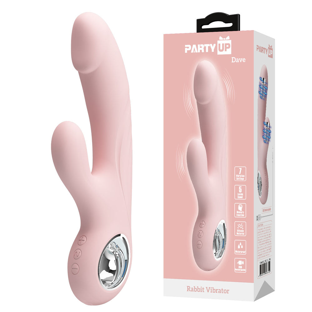 Party Up DAVE Rabbit Vibe - Pink - Pink 19 cm Rabbit Vibrator buy online Australia