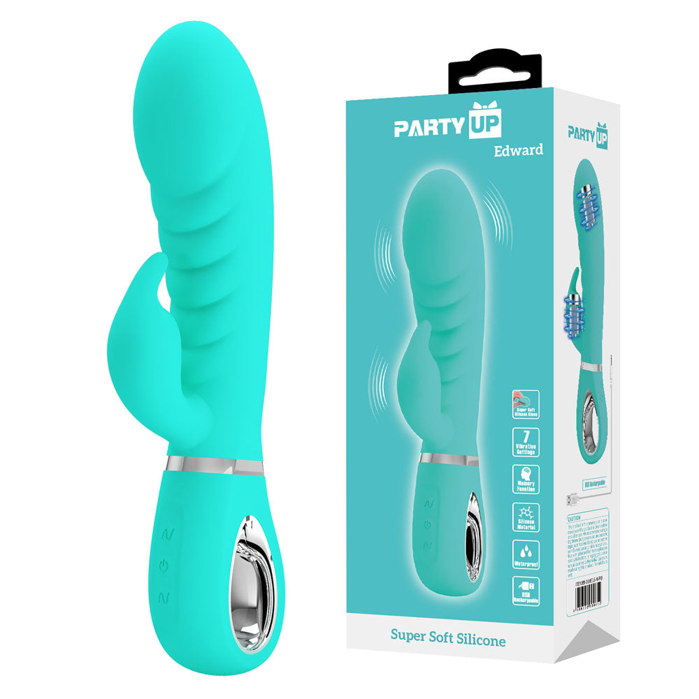 Party Up EDWARD Rabbit Vibe - Teal - Teal 20 cm Rabbit Vibrator buy online Australia