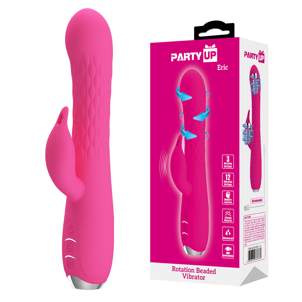 Party Up ERIC Rotating Beads Vibrator - Pink - Pink 20.5 cm Rabbit Vibrator with Rotating Bead Shaft buy online Australia