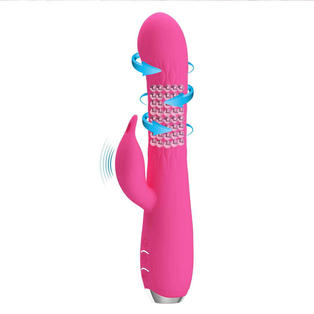 Party Up ERIC Rotating Beads Vibrator - Pink - Pink 20.5 cm Rabbit Vibrator with Rotating Bead Shaft