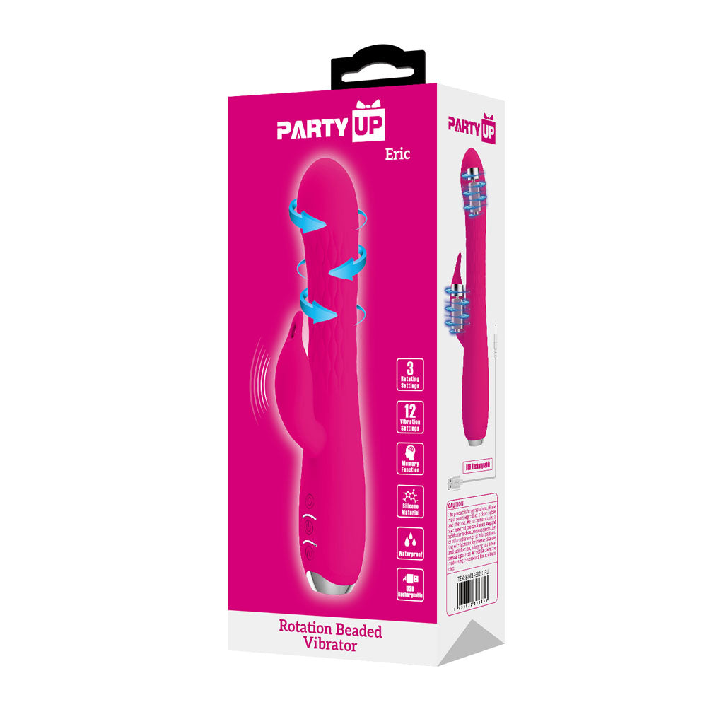 Party Up ERIC Rotating Beads Vibrator - Pink - Pink 20.5 cm USB Rechargeable Rabbit Vibrator with Rotating Bead Shaf — view 7