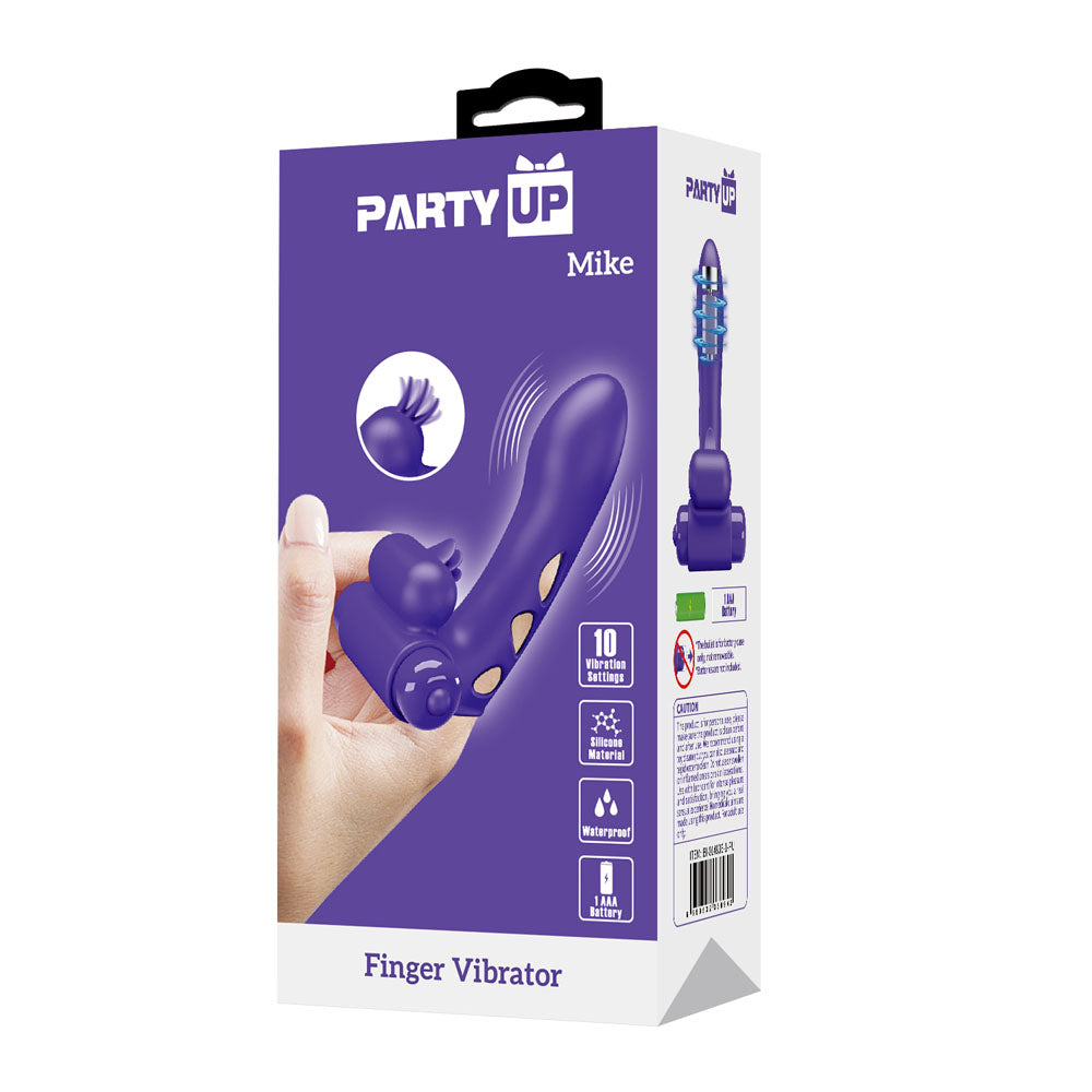 Party Up MIKE Finger Vibe - Purple - Purple Vibrating Finger Vibrator — image 8