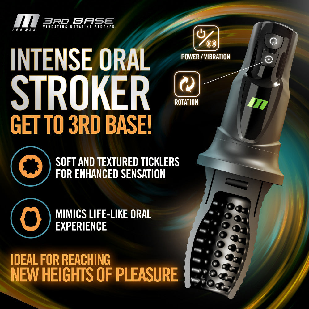 M For Men - 3rd Base - Black Vibrating & Rotating Auto Stroker