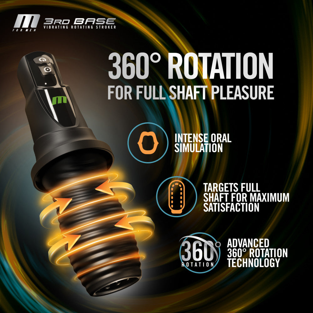 M For Men - 3rd Base - Black Vibrating & Rotating Auto Stroker