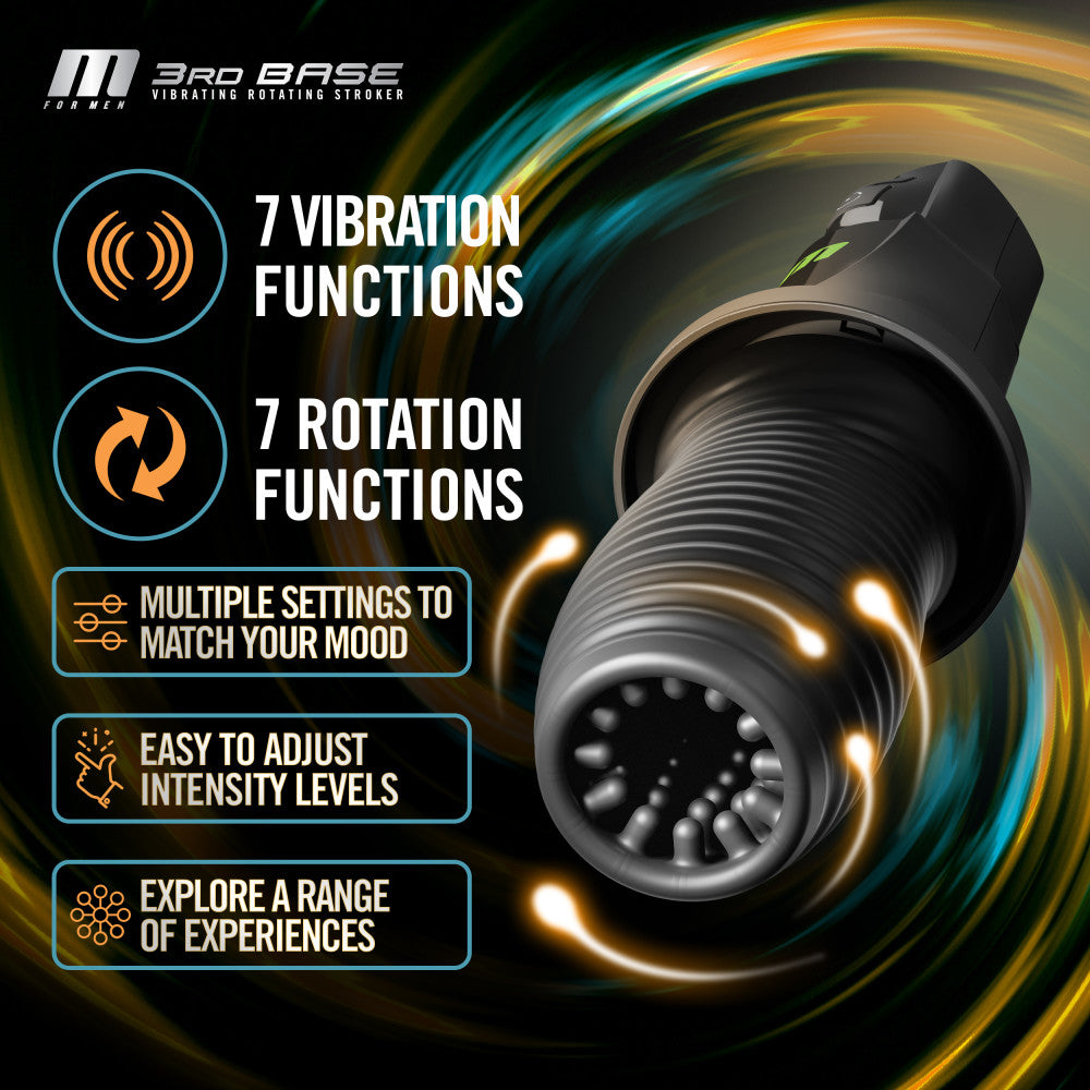 M For Men - 3rd Base - Black Vibrating & Rotating Auto Stroker