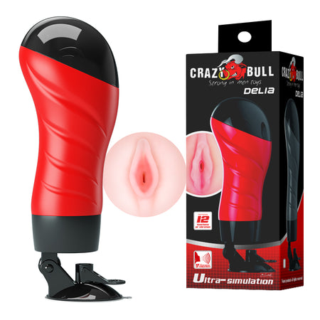 CRAZY BULL DELIA Vibrating Stroker - Flesh Vibrating Vagina Stroker with Suction Base buy online Australia