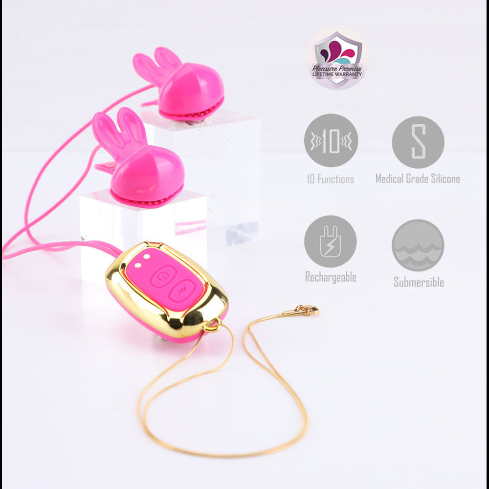 Maia MOLLI - Pink - Pink USB Rechargeable Vibrating Nipple Clamps & Necklace — image 5