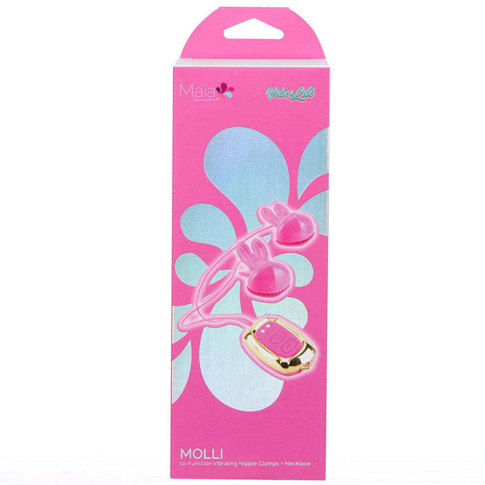 Maia MOLLI - Pink - Pink USB Rechargeable Vibrating Nipple Clamps & Necklace — image 6