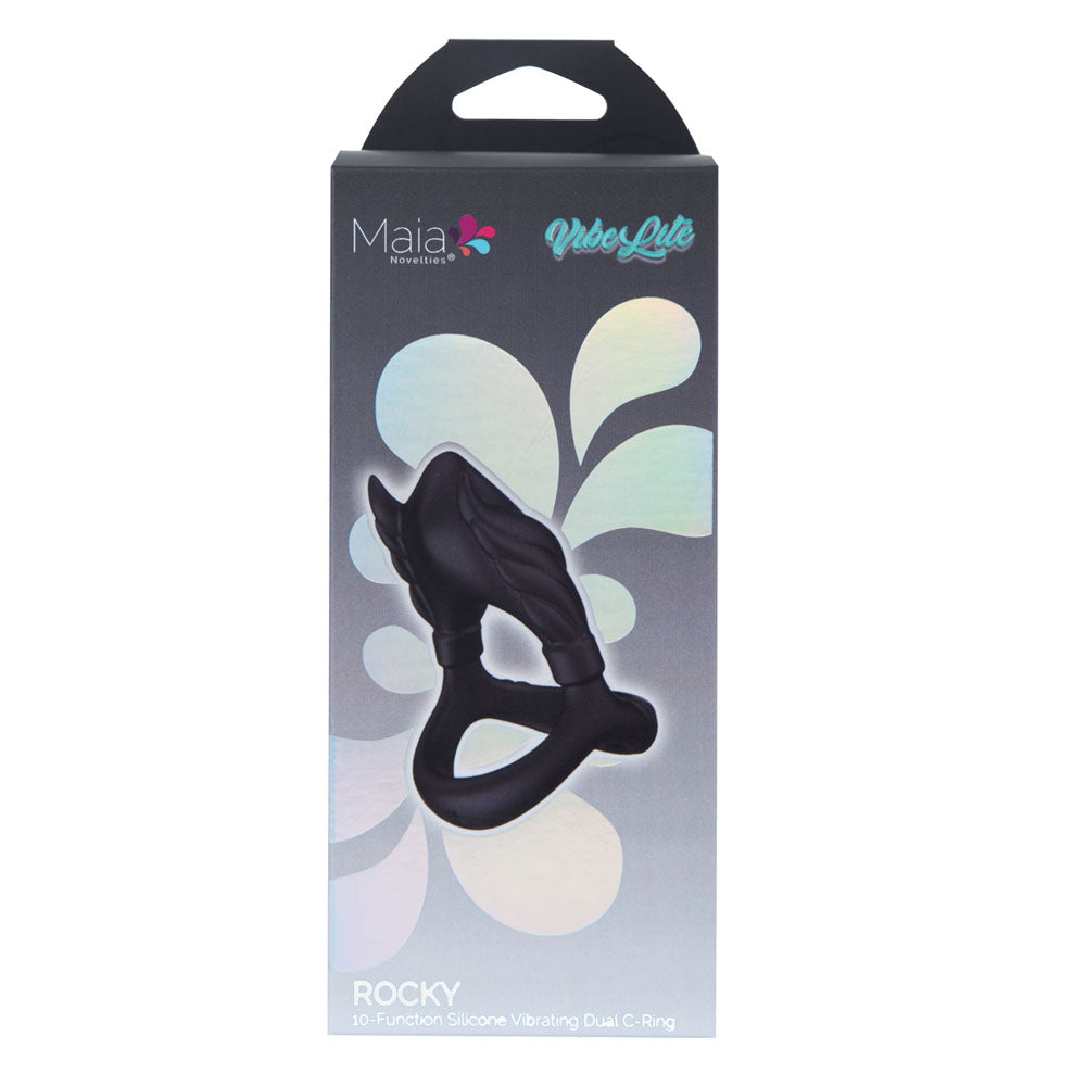Maia ROCKY - Black - Black USB Rechargeable Vibrating Cock & Balls Ring — image 6