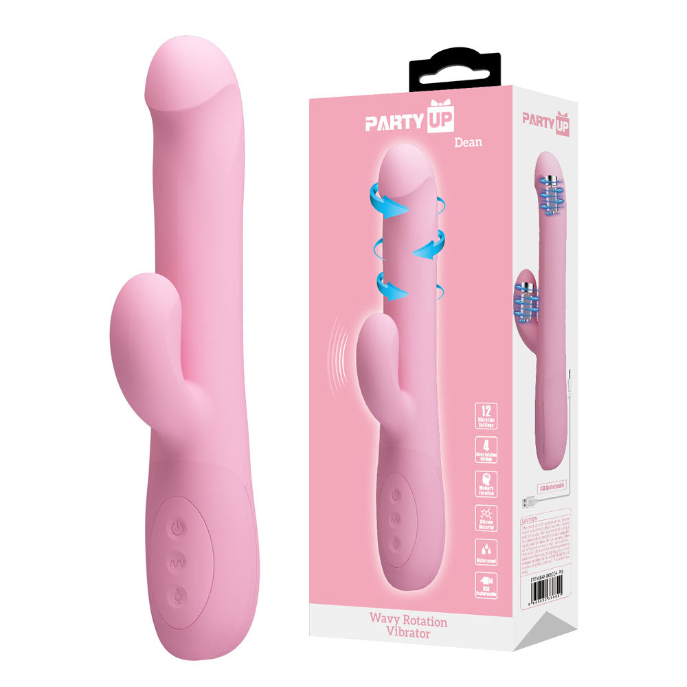 Party Up DEAN Wavy Rotation Vibe - Pink - Pink 23.8 cm Rotating Rabbit Vibrator buy online Australia