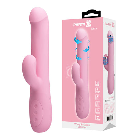 Party Up DEAN Wavy Rotation Vibe - Pink - Pink 23.8 cm Rotating Rabbit Vibrator buy online Australia