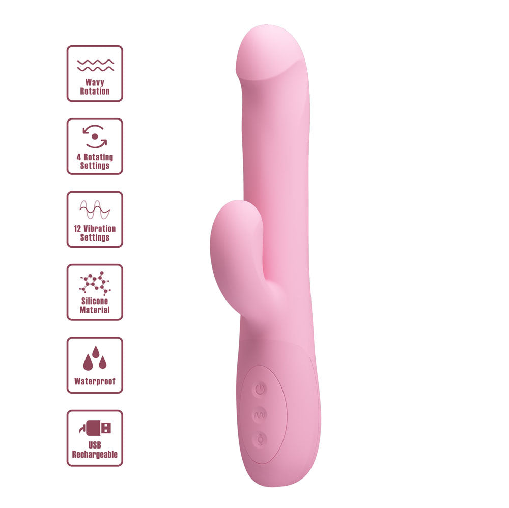 Party Up DEAN Wavy Rotation Vibe - Pink - Pink 23.8 cm Rotating Rabbit Vibrator