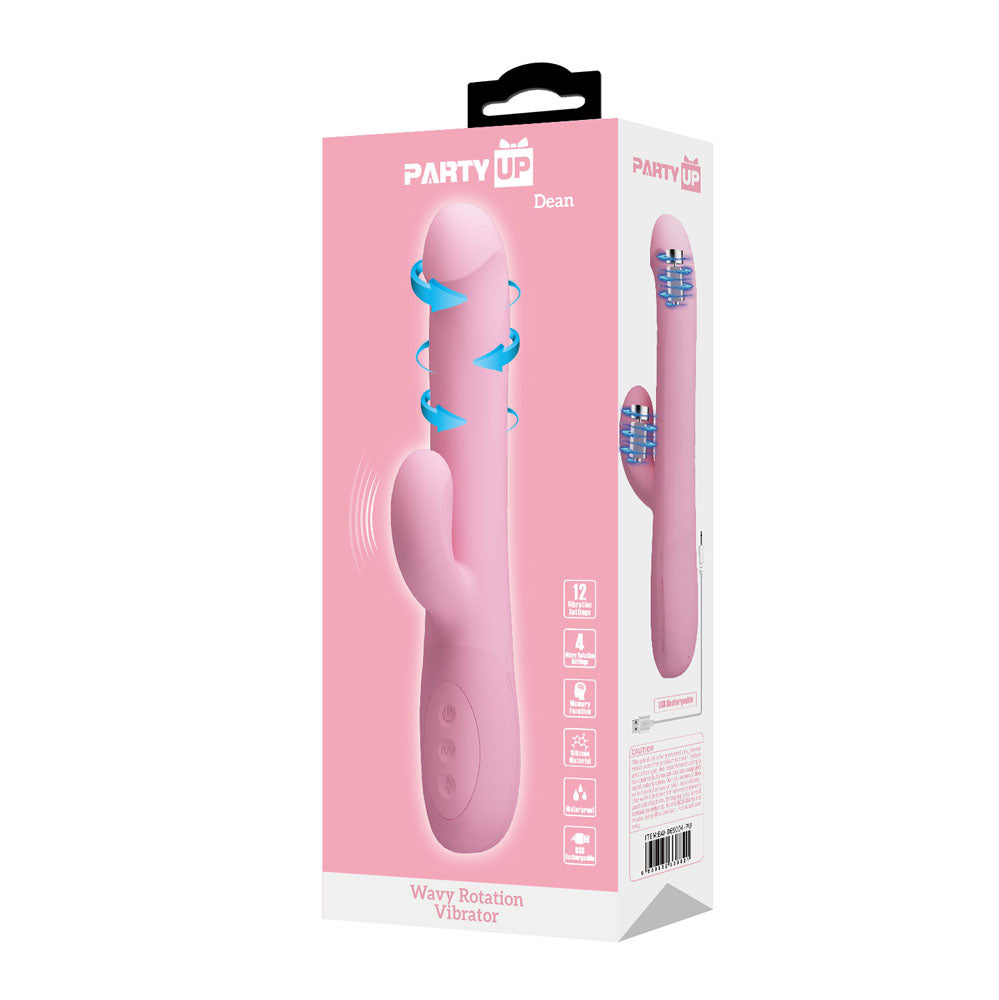 Party Up DEAN Wavy Rotation Vibe - Pink - Pink 23.8 cm USB Rechargeable Rotating Rabbit Vibrator — view 8