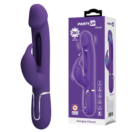 Party Up DAVID Swinging Vibe - Purple - Purple 23.2 cm Rabbit Vibrator with Flicking Arm buy online Australia