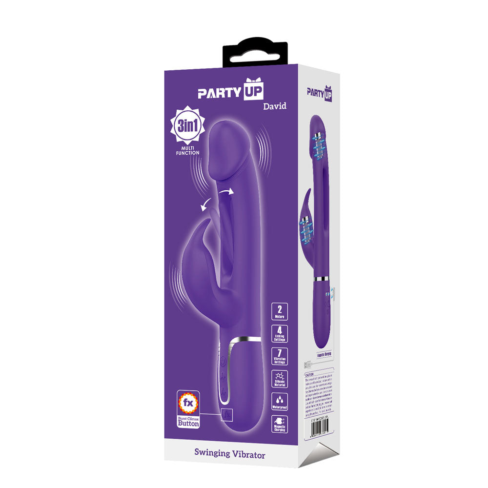 Party Up DAVID Swinging Vibe - Purple - Purple 23.2 cm USB Rechargeable Rabbit Vibrator with Flicking Arm — view 8