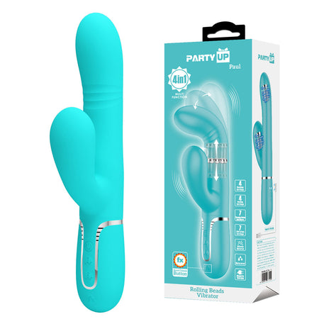 Party Up PAUL Rolling Beads Vibrator - Teal - Teal 22.6 cm Thrusting Rabbit Vibrator buy online Australia