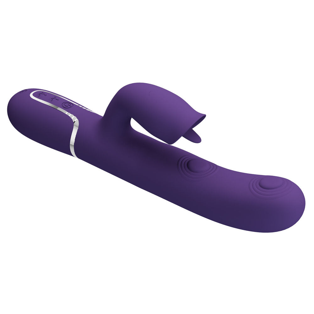 Party Up ALAN Dual Motor Vibrator - Purple - Purple 22.8 cm Vibrator with Licking Clit Stimulator and Thumping Shaft