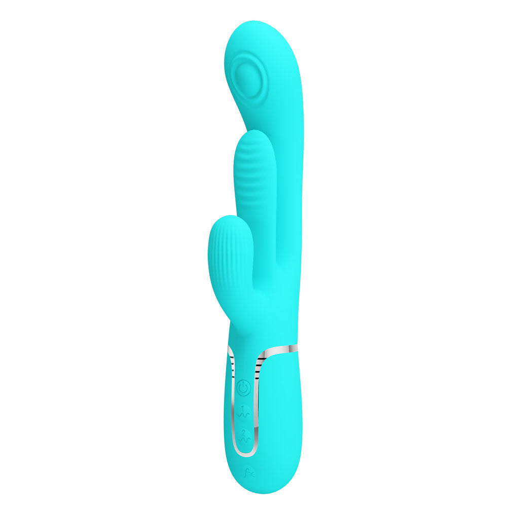 Party Up ANDY Multi Function Vibrator - Teal - Teal 22.2 cm Rabbit Vibrator with Flicking and Thumping Tip