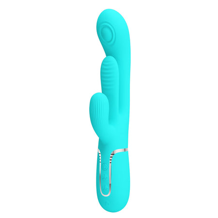 Party Up ANDY Multi Function Vibrator - Teal - Teal 22.2 cm Rabbit Vibrator with Flicking and Thumping Tip