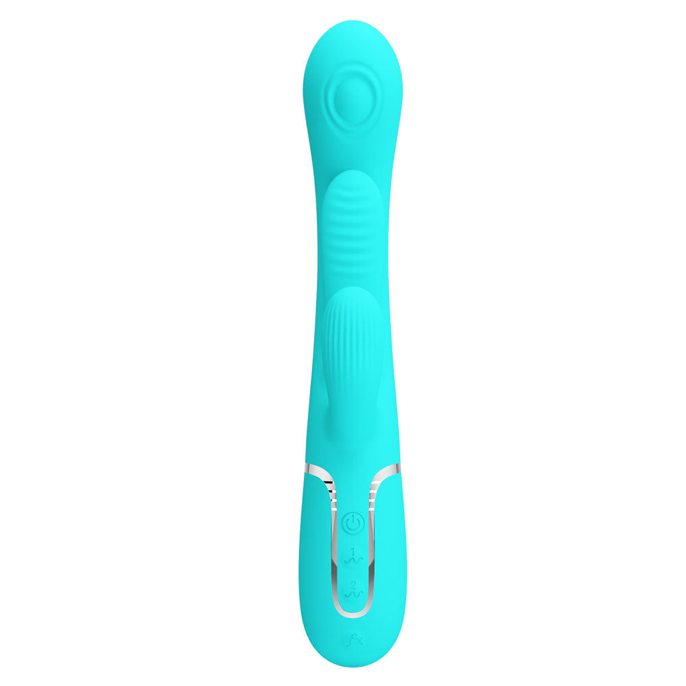 Party Up ANDY Multi Function Vibrator - Teal - Teal 22.2 cm Rabbit Vibrator with Flicking and Thumping Tip
