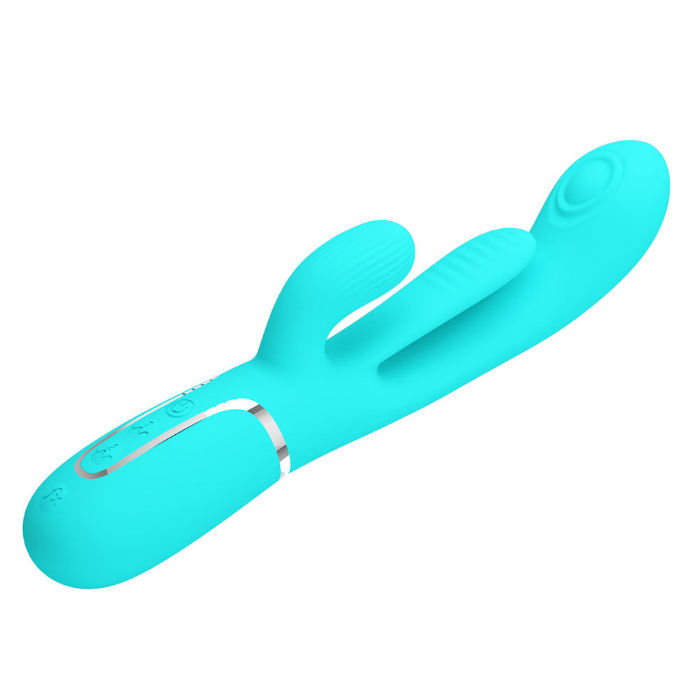 Party Up ANDY Multi Function Vibrator - Teal - Teal 22.2 cm Rabbit Vibrator with Flicking and Thumping Tip